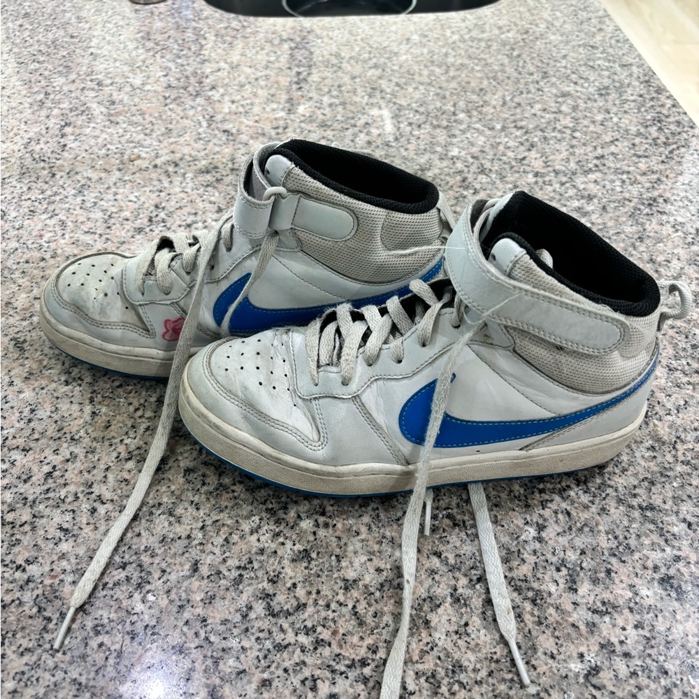 Nike White and Blue High-Top Sneakers Classic Retro Design